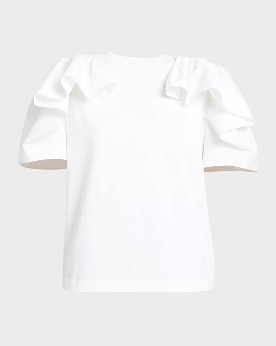 Cut And Sew T-Shirt with Ruffle Sleeves